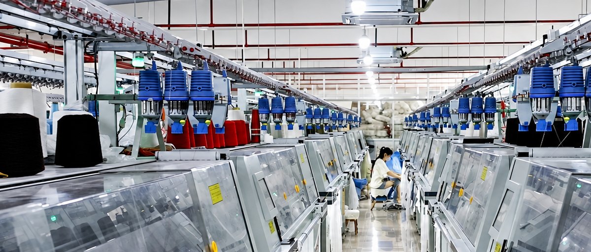 Huangma工場に並ぶコンピューター横編機